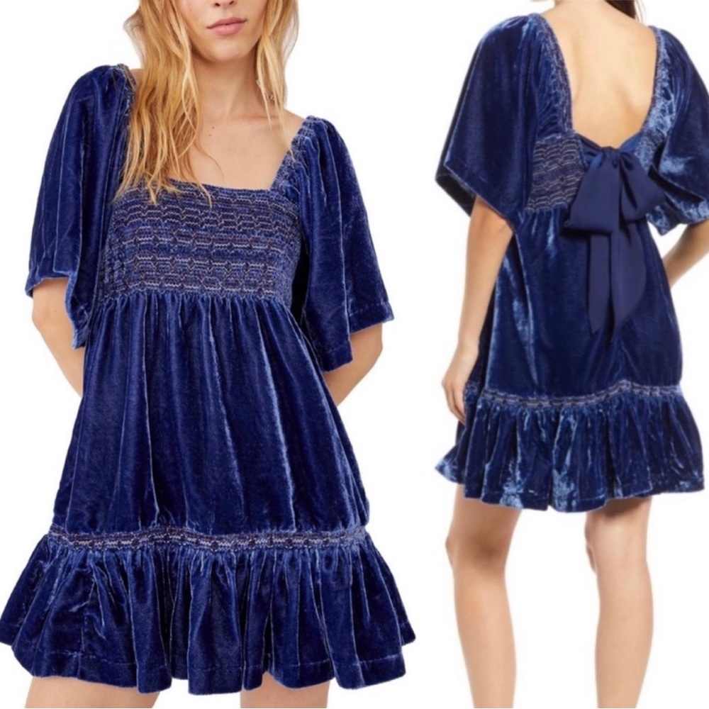Navy Velvet Free People Mini Dress
